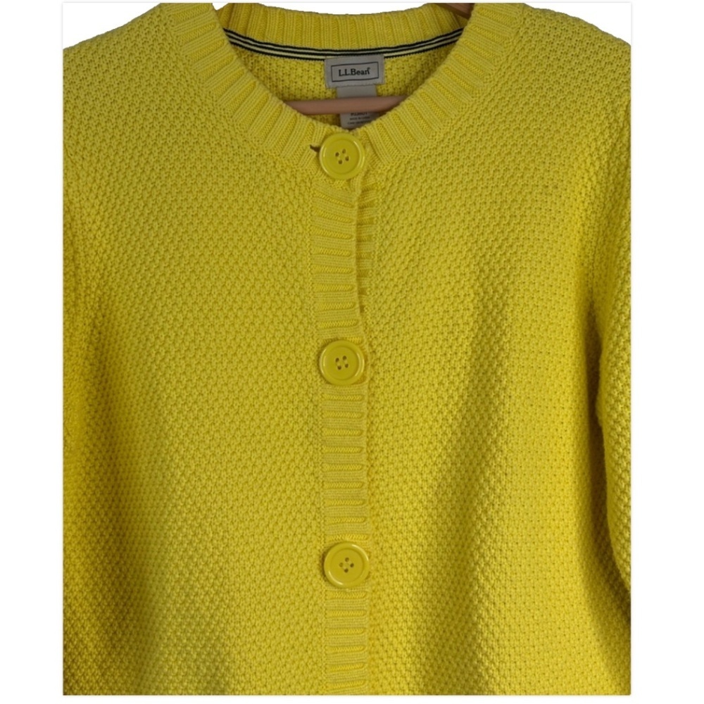 VTG LL Bean Yellow Cardigan Sweater L Crochet Cotton Old Money Preppy Easter Y2K - Picture 3 of 11